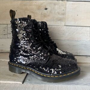 Dr. Martens Black Sequin Combat Boots
